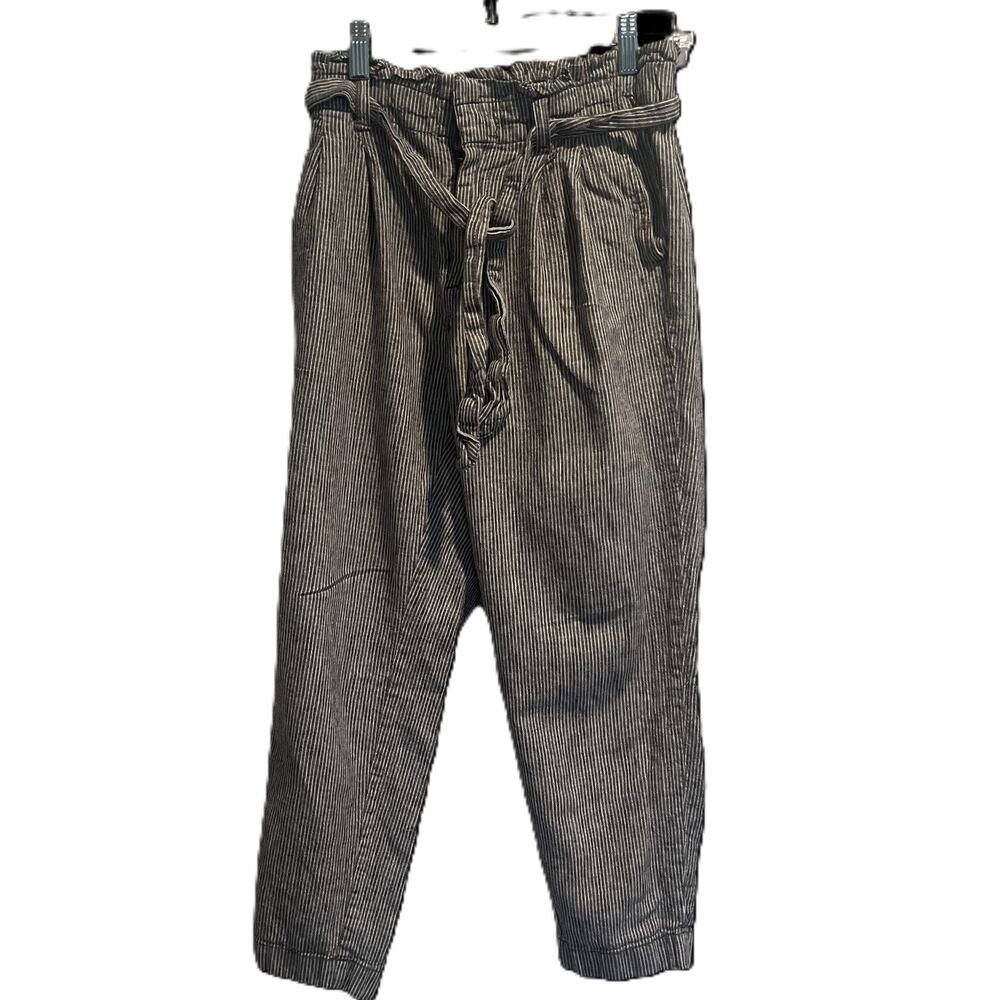 Loft Pants Womens Size XSP Gray White Striped Belted